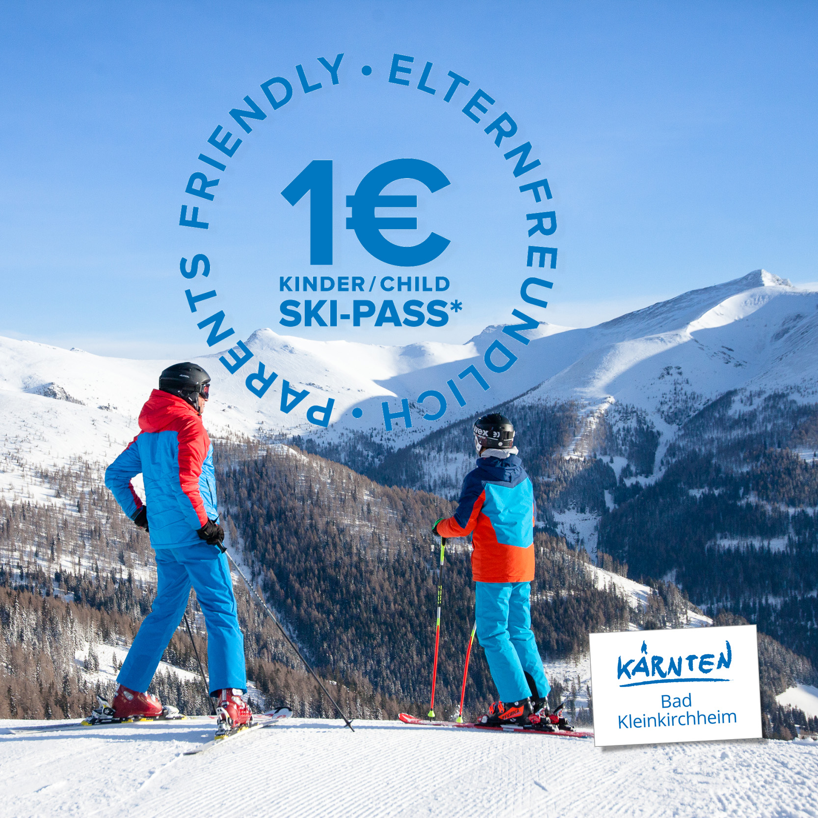 Parent-friendly savings: 1€ ski pass for children in the Bad Kleinkirchheim ski area. Winter vacation on the sunny side of the Alps